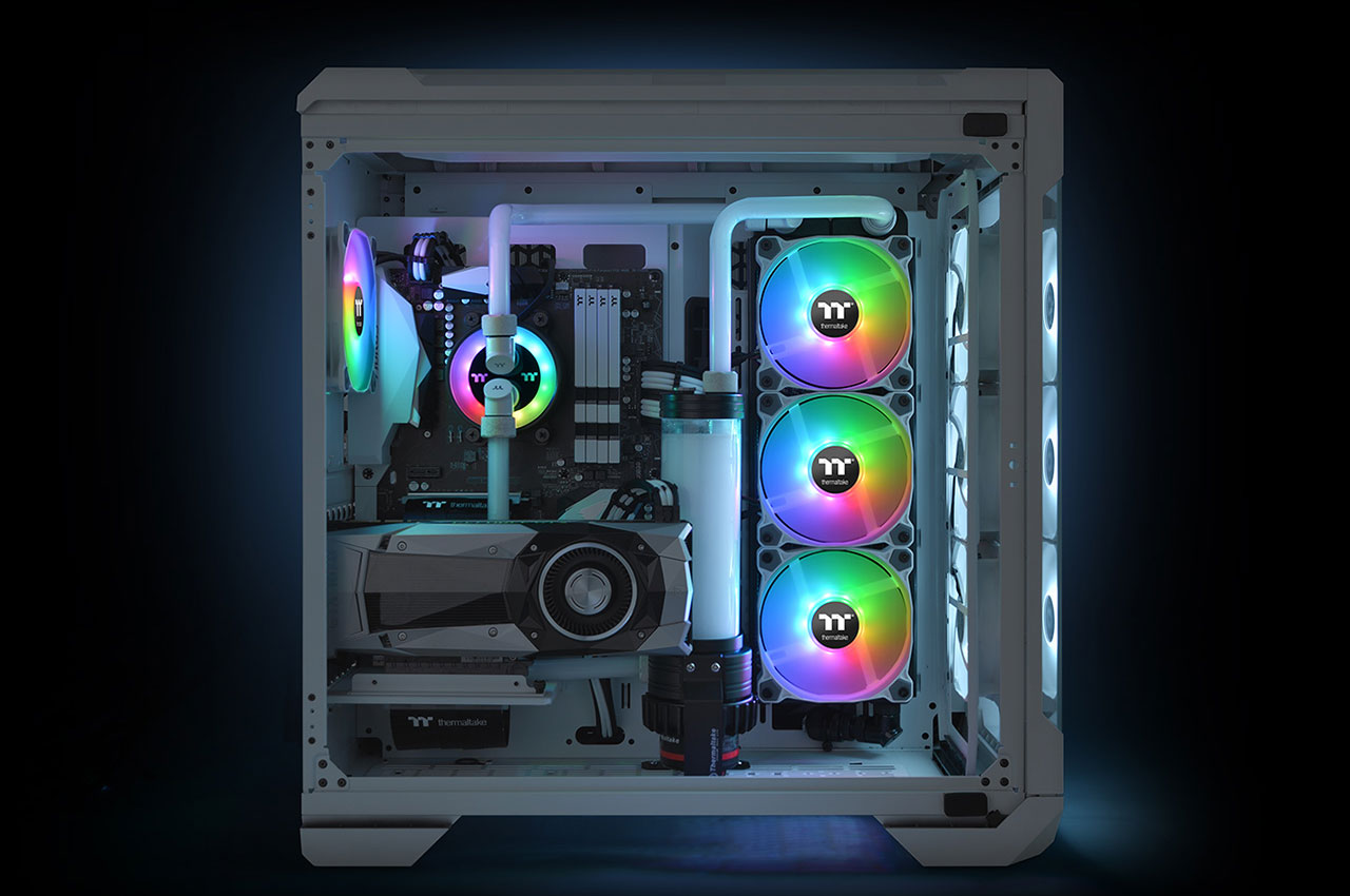 Thermaltake Pure 12 ARGB White 5V Motherboard Sync/Analog Controller 16.8 Million Colors 9 Addressable LEDs 120mm Hydraulic Bearing Case/Radiator Fan, 3 Pack, CL-F127-PL12SW-A 4 image